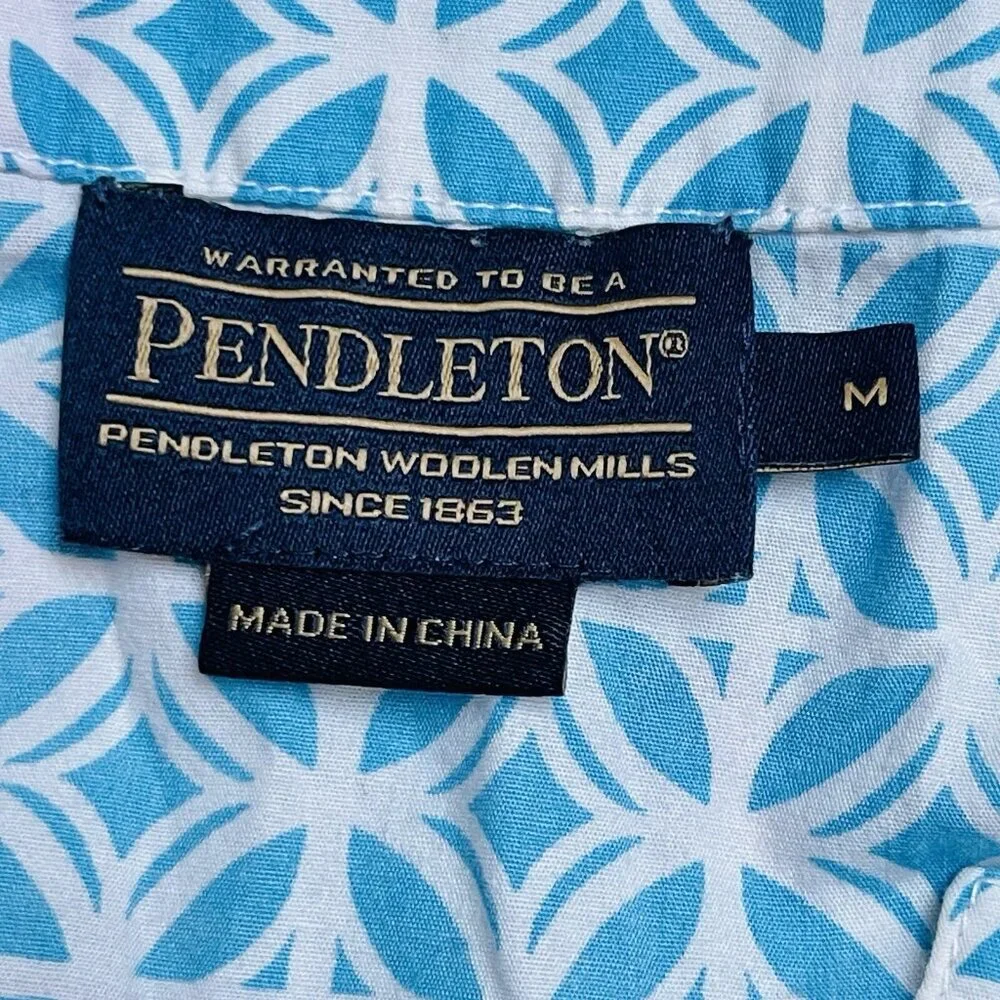 Pendleton Blouse Tunic Top Womens Medium Blue Cotton Pullover‎ 3/4 Sleeves Boho